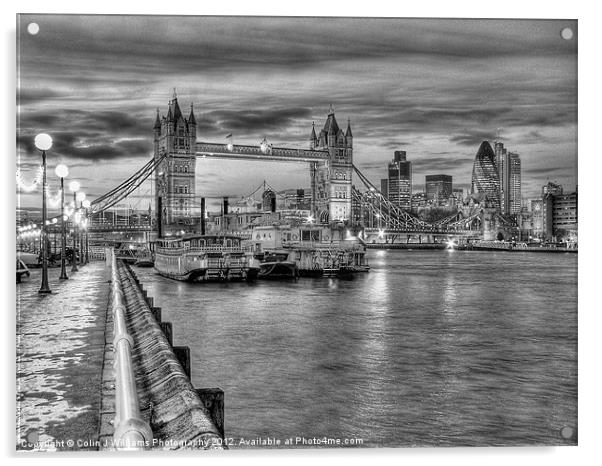 Tower Bridge From Butlers Wharf BW Acrylic by Colin Williams Photography