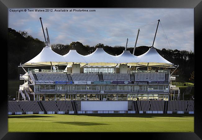 The Ageas Bowl Cricket Pavilion Framed Print by Terri Waters