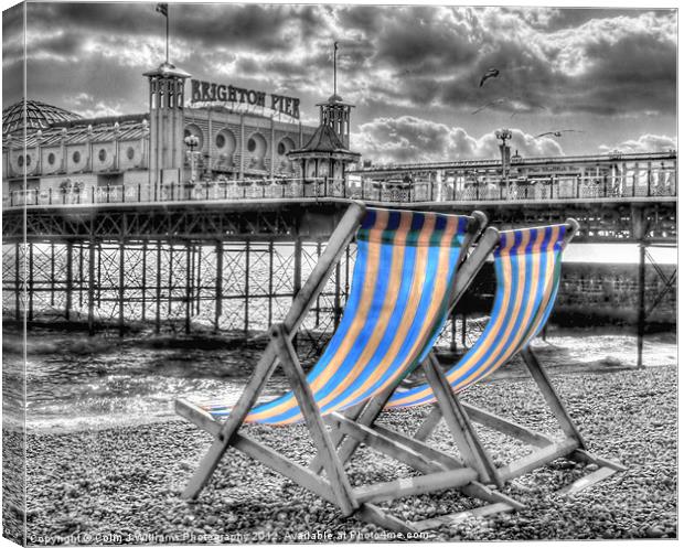 Deckchairs - Brighton BW Canvas Print by Colin Williams Photography