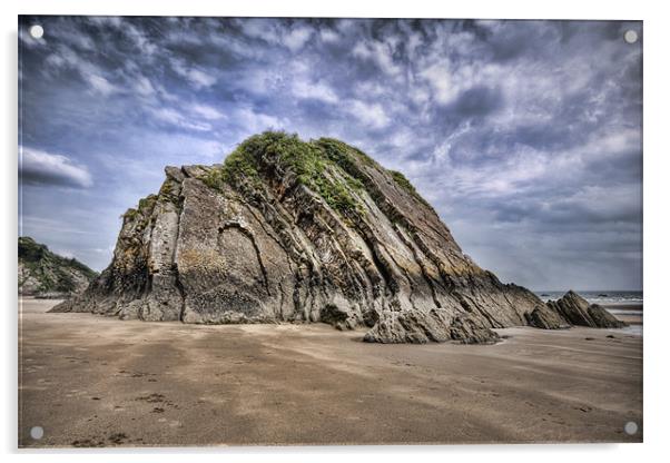 Goscar Rock Tenby Pembrokeshire Acrylic by Steve Purnell