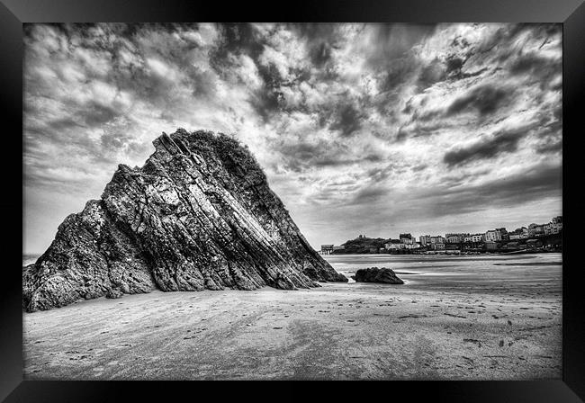 Goscar Rock Tenby Pembrokeshire 2 Mono Framed Print by Steve Purnell