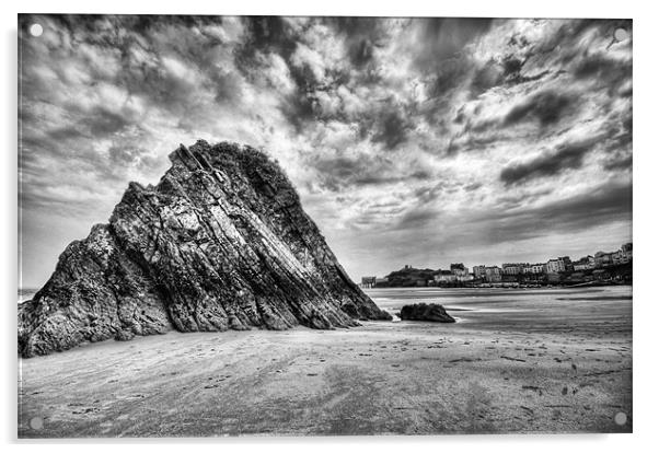 Goscar Rock Tenby Pembrokeshire 2 Mono Acrylic by Steve Purnell