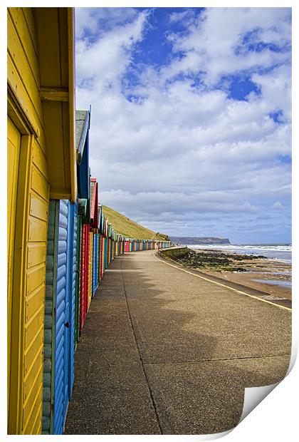 Whitby Beach huts Print by Northeast Images