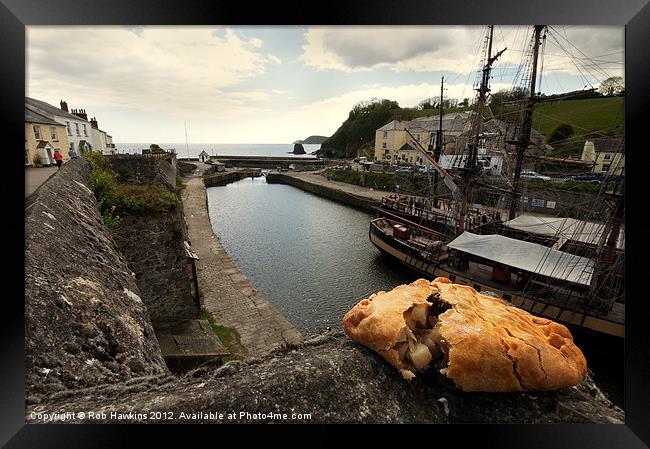 Cornish Pasty by the harbour Framed Print by Rob Hawkins