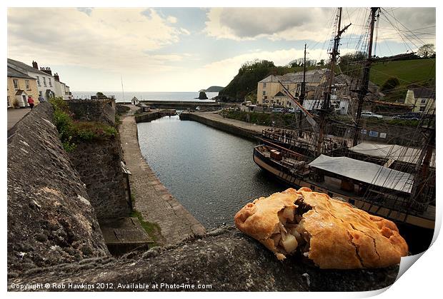 Cornish Pasty by the harbour Print by Rob Hawkins