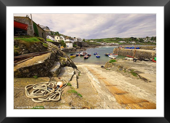 Coverack Harbour Framed Mounted Print by Rob Hawkins