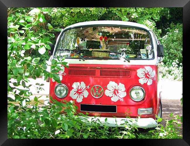 Pink Vw Camper Van Framed Print by Gillian Oprey