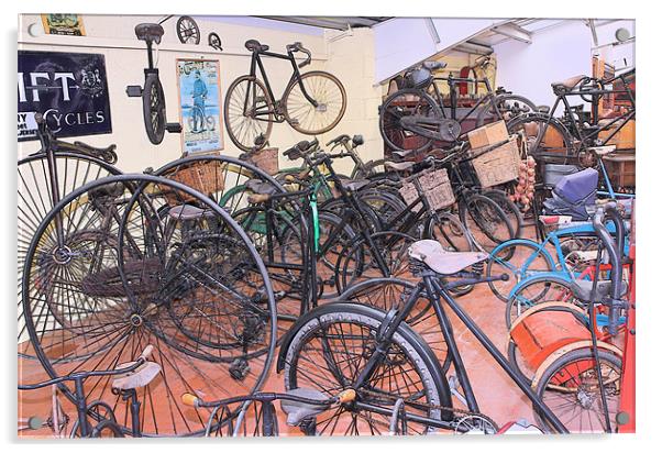 A Muddle of Old Bicycles Acrylic by Julie Ormiston