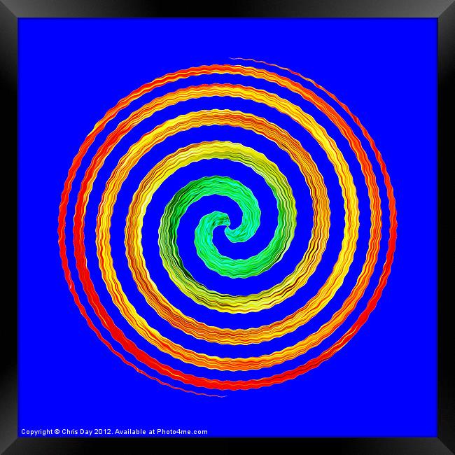 Neon Spiral blue Framed Print by Chris Day