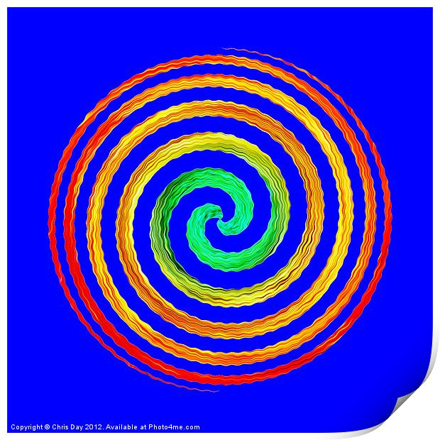 Neon Spiral blue Print by Chris Day