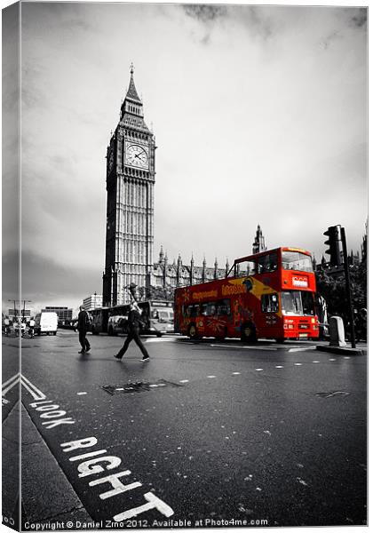 London Big Ben with red bus Canvas Print by Daniel Zrno