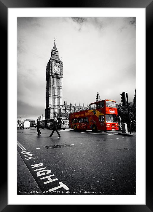London Big Ben with red bus Framed Mounted Print by Daniel Zrno