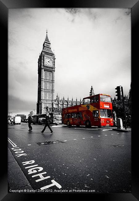 London Big Ben with red bus Framed Print by Daniel Zrno