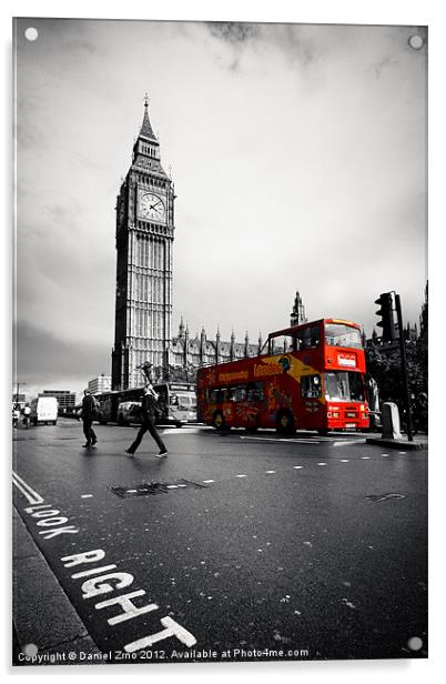 London Big Ben with red bus Acrylic by Daniel Zrno