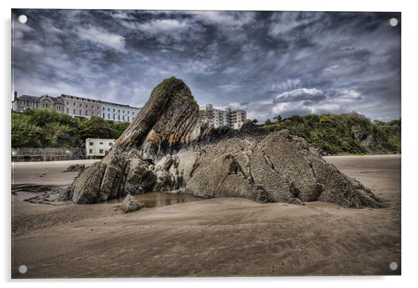 Goscar Rock Tenby Pembrokeshire 3 Acrylic by Steve Purnell