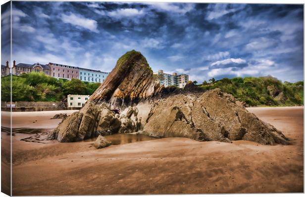 Goscar Rock Tenby Pembrokeshire 3 Painted Canvas Print by Steve Purnell
