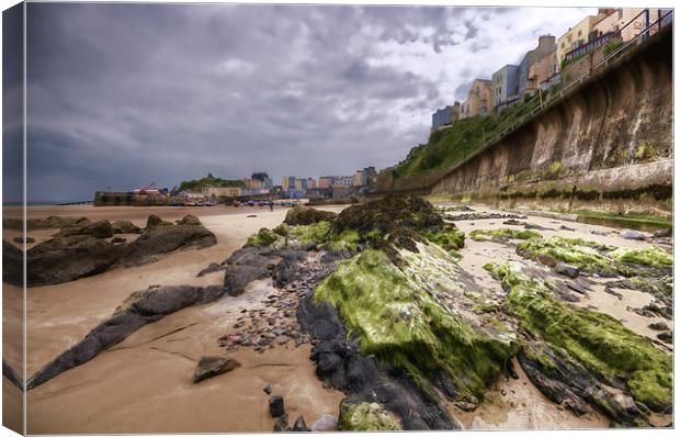 Tenby Rocks Painted Canvas Print by Steve Purnell