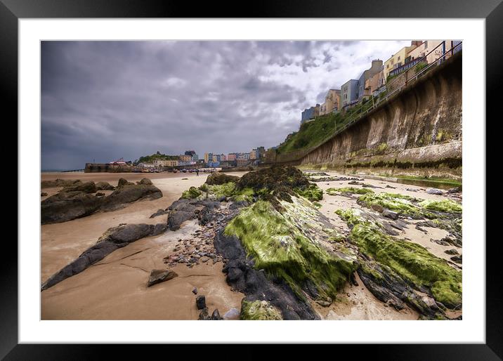 Tenby Rocks Painted Framed Mounted Print by Steve Purnell