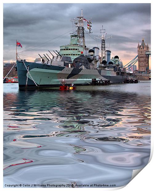 HMS Belfast At Twilight Print by Colin Williams Photography