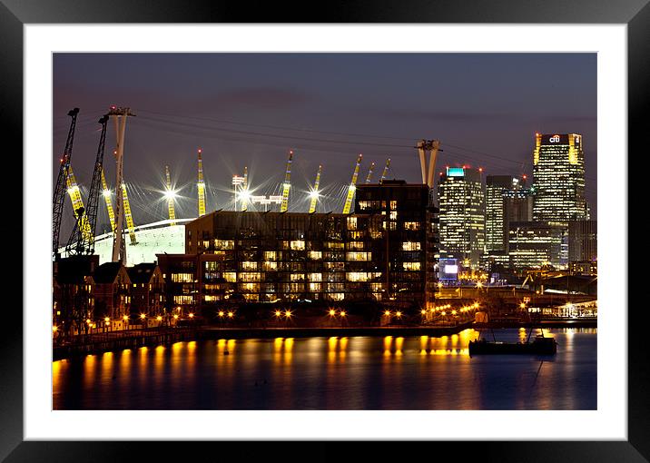 London Docklands by Night Framed Mounted Print by peter tachauer