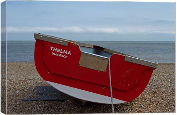 Thelma Red Boat at Dunwich Canvas Print by Bill Simpson