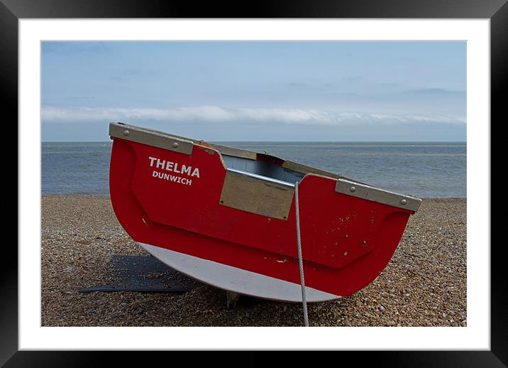 Thelma Red Boat at Dunwich Framed Mounted Print by Bill Simpson