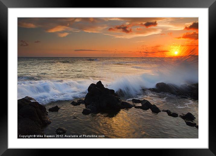 Kauai Sunset Explosion Framed Mounted Print by Mike Dawson