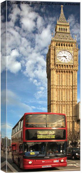 London bus infront of bigben Canvas Print by Mark Bunning