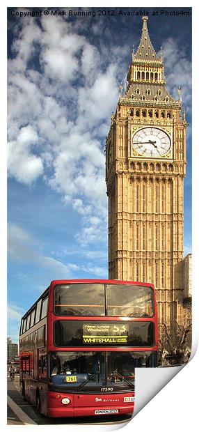London bus infront of bigben Print by Mark Bunning