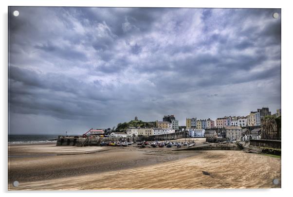 Tenby Harbour Low Tide Acrylic by Steve Purnell