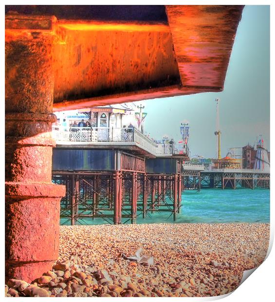 Brighton Pier from below Print by Gillian Oprey