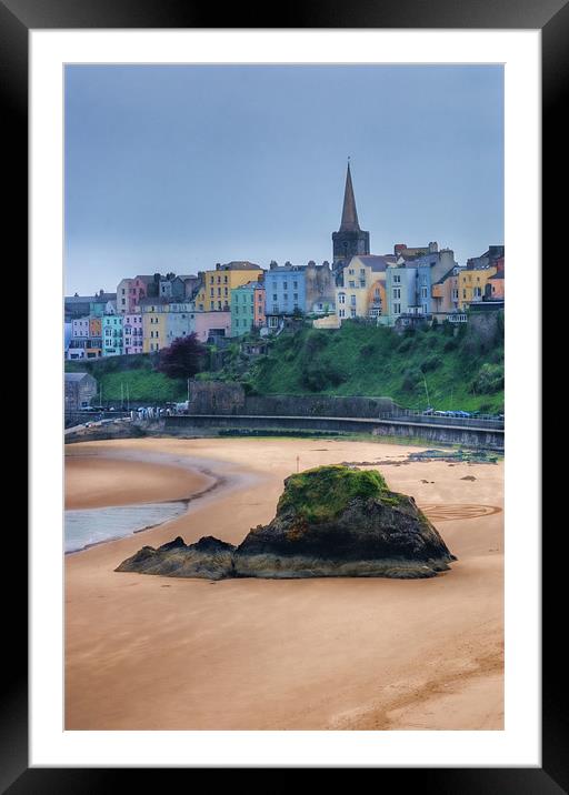 Tenby over North Beach painted Framed Mounted Print by Steve Purnell