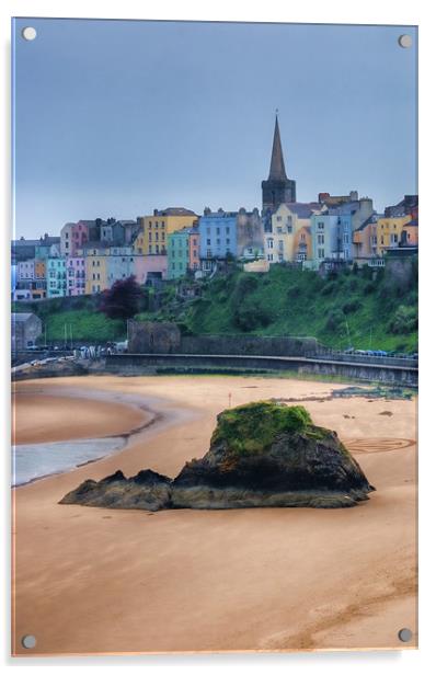 Tenby over North Beach painted Acrylic by Steve Purnell