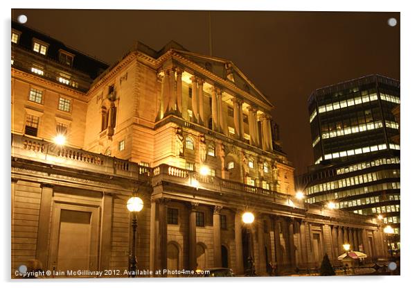 Bank of England at Night Acrylic by Iain McGillivray