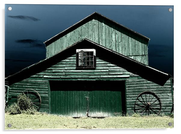 Green Barn Acrylic by Mary Lane