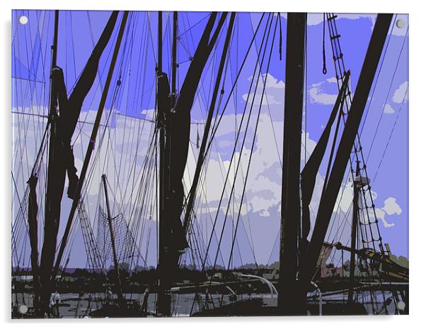 Masts in Maldon Acrylic by Adrian        J Thompson