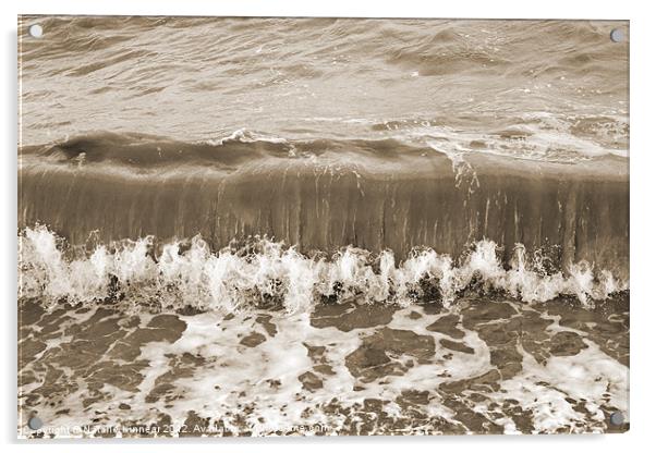 Sea and Rolling Wave in Sepia Acrylic by Natalie Kinnear