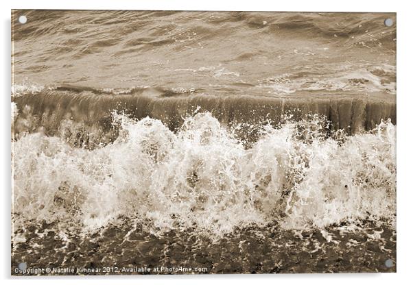 Sea and Breaking Wave in Sepia Acrylic by Natalie Kinnear