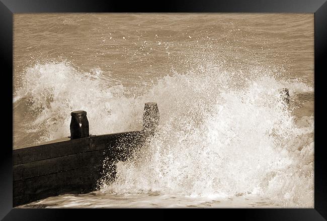 Sea and Crashing Wave in Sepia Framed Print by Natalie Kinnear