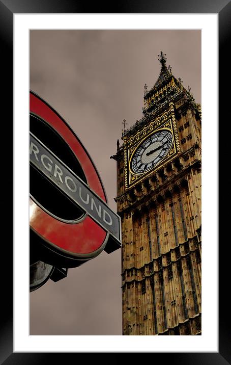 Westminster Clock Tower & Underground Sign Framed Mounted Print by Phil Clements