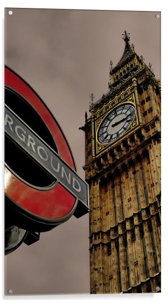 Westminster Clock Tower & Underground Sign Acrylic by Phil Clements