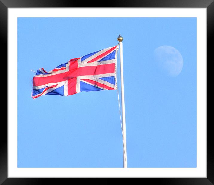 The Flag and Moon Framed Mounted Print by Gillian Oprey