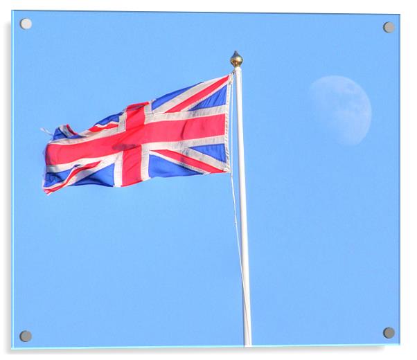 The Flag and Moon Acrylic by Gillian Oprey