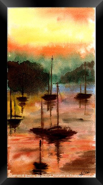 Sun Set Harbour Framed Print by Westley Grant