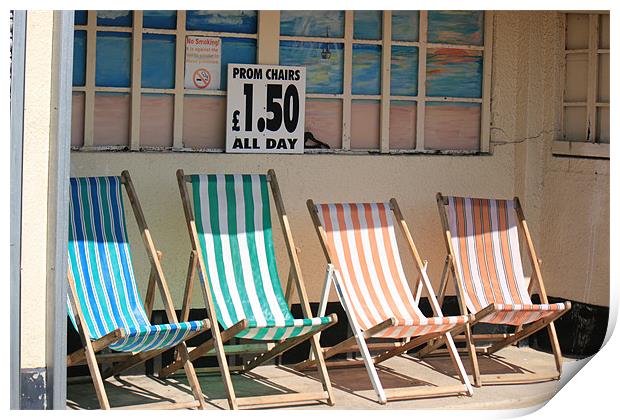 vacant deckchairs awaiting occupation Print by dennis brown