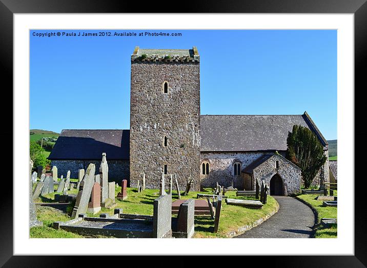 St Cenydd's Church, Llangennith Framed Mounted Print by Paula J James