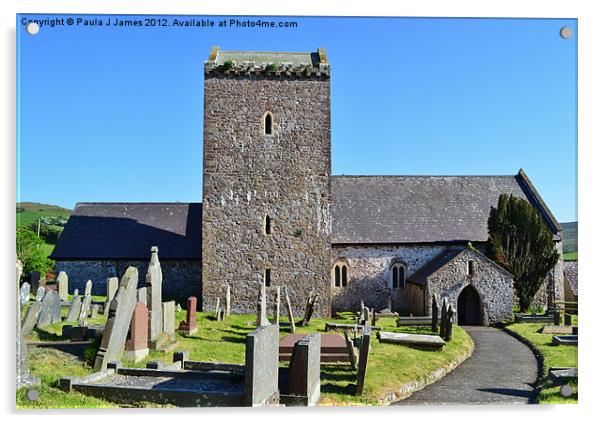 St Cenydd's Church, Llangennith Acrylic by Paula J James