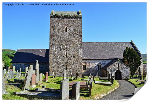 St Cenydd's Church, Llangennith Print by Paula J James