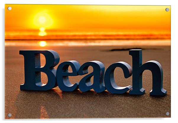Beach Letters on the Sand at Sunset Acrylic by Derek Beattie