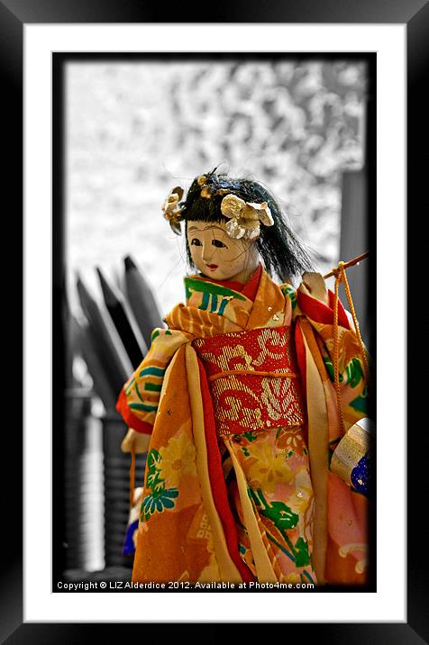 Japanese Doll Framed Mounted Print by LIZ Alderdice